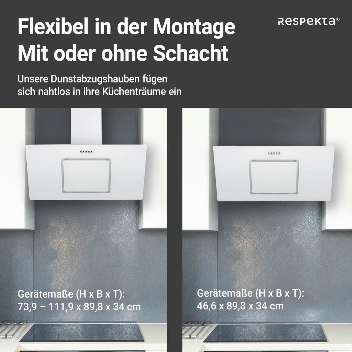 Dunstabzugshaube Svea Weiß B: 90 Cm, Led - Weiß, Trend, Glas/Metall (90/73,9-111,9/37cm) - Respekta