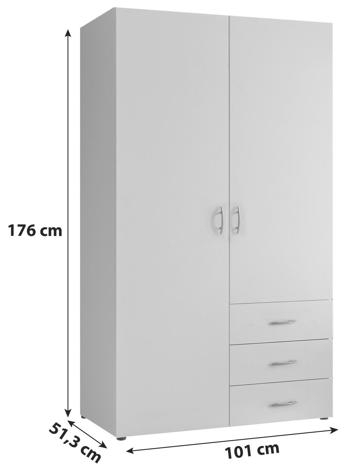 Drehtürenschrank mit Laden 101 cm Harry Weiß - Weiß, MODERN, Holzwerkstoff (101/176/51,3cm) - MID.YOU