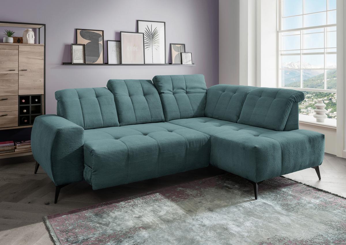 Ecksofa mit USB Anschluss Sano, Petrol, S: 261x200 cm - Petrol/Schwarz, MODERN, Textil (261/200cm) - Livetastic