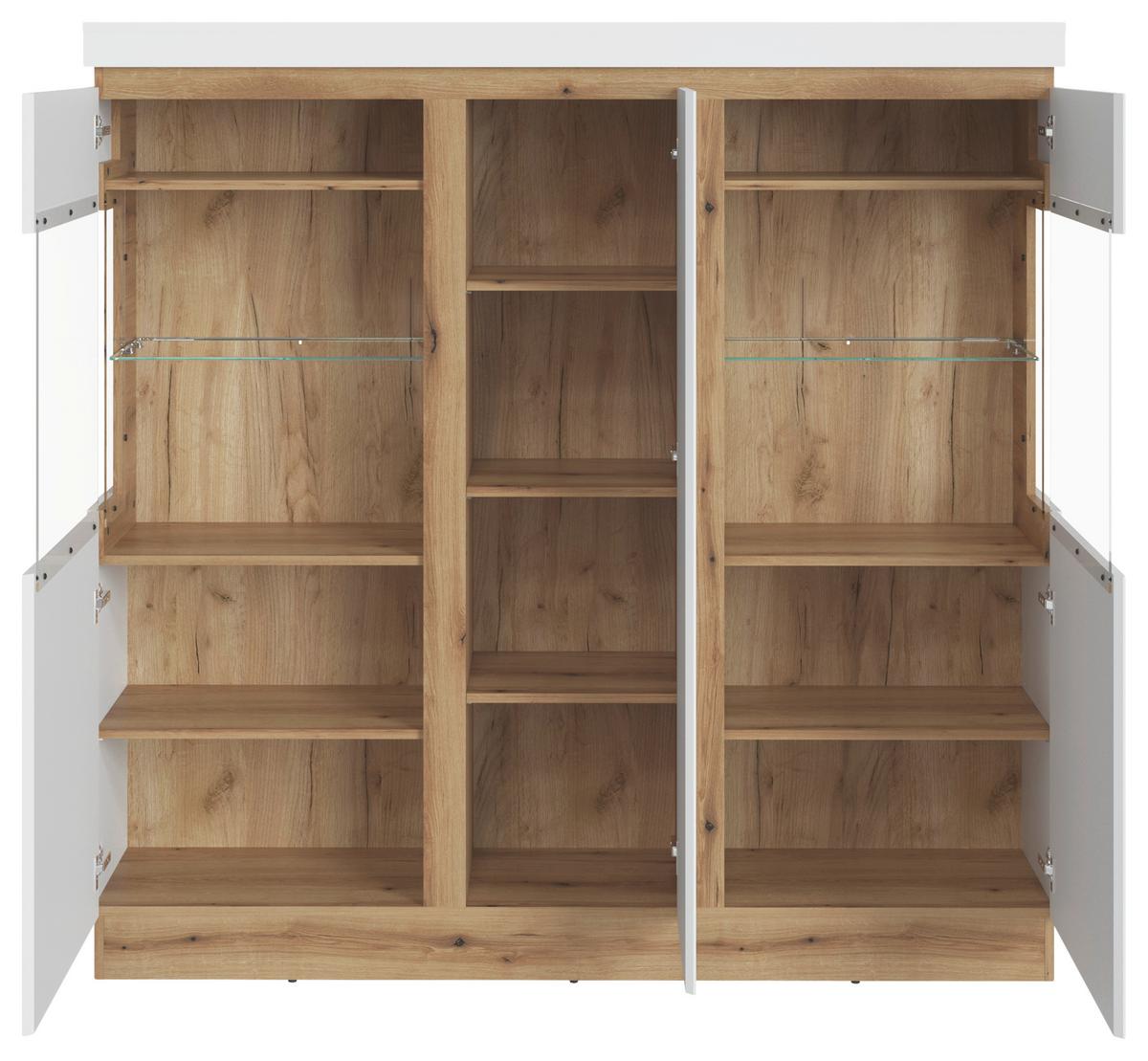 Highboard Calabria Weiß/eiche Dekor B: 166,8 Cm - Eichefarben/Weiß, Trend, Glas/Holzwerkstoff (166,8/163,5/40cm)