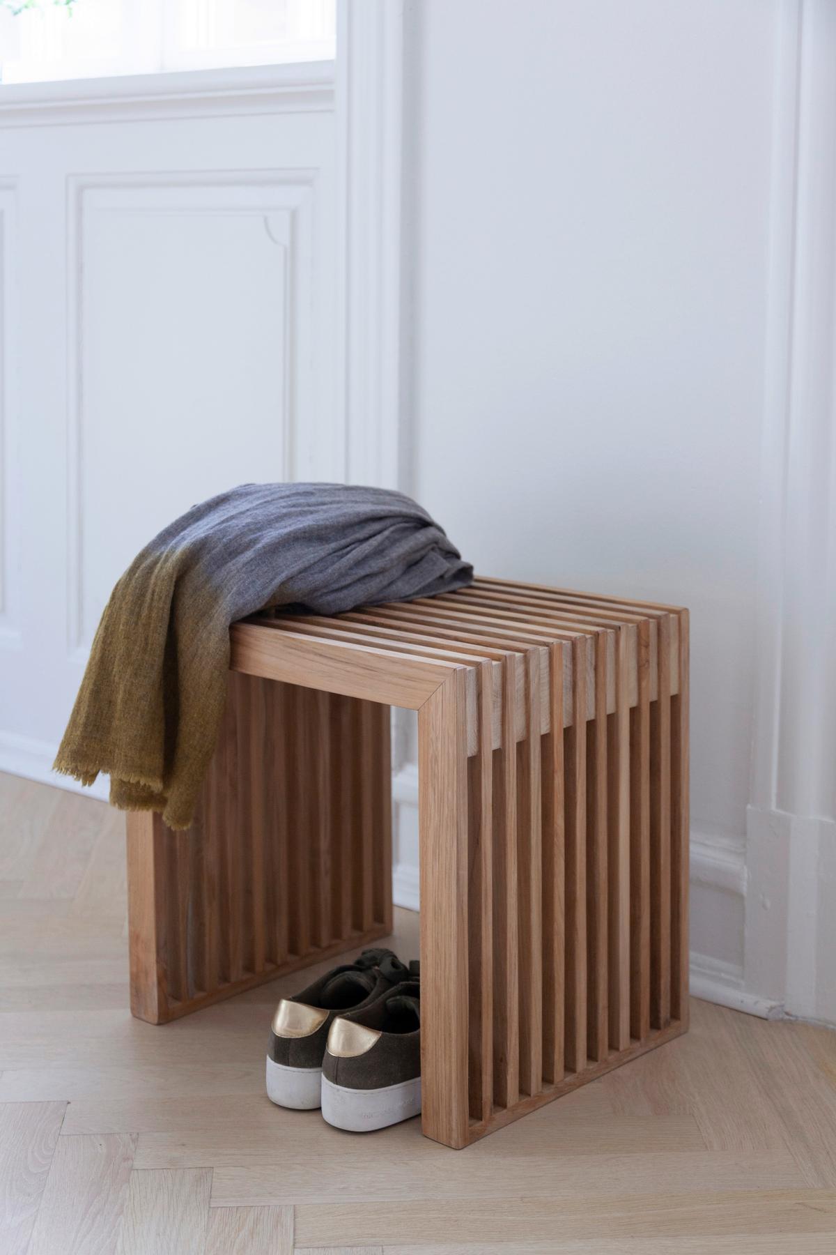 Hocker Rib - Teakfarben, KONVENTIONELL, Holz (45/43/35cm) - MID.YOU