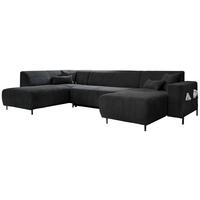 Sedací souprava CÉLINE U, levá, tmavě šedý manšestr - černá/tmavě šedá, kov/textil (192/330/165cm) - MID.YOU