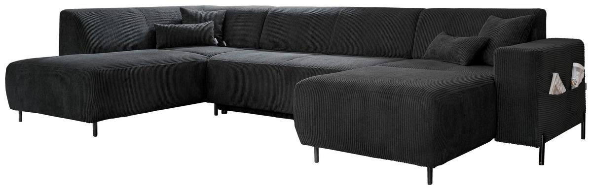 Sedací souprava CÉLINE U, levá, tmavě šedý manšestr - černá/tmavě šedá, kov/textil (192/330/165cm) - MID.YOU