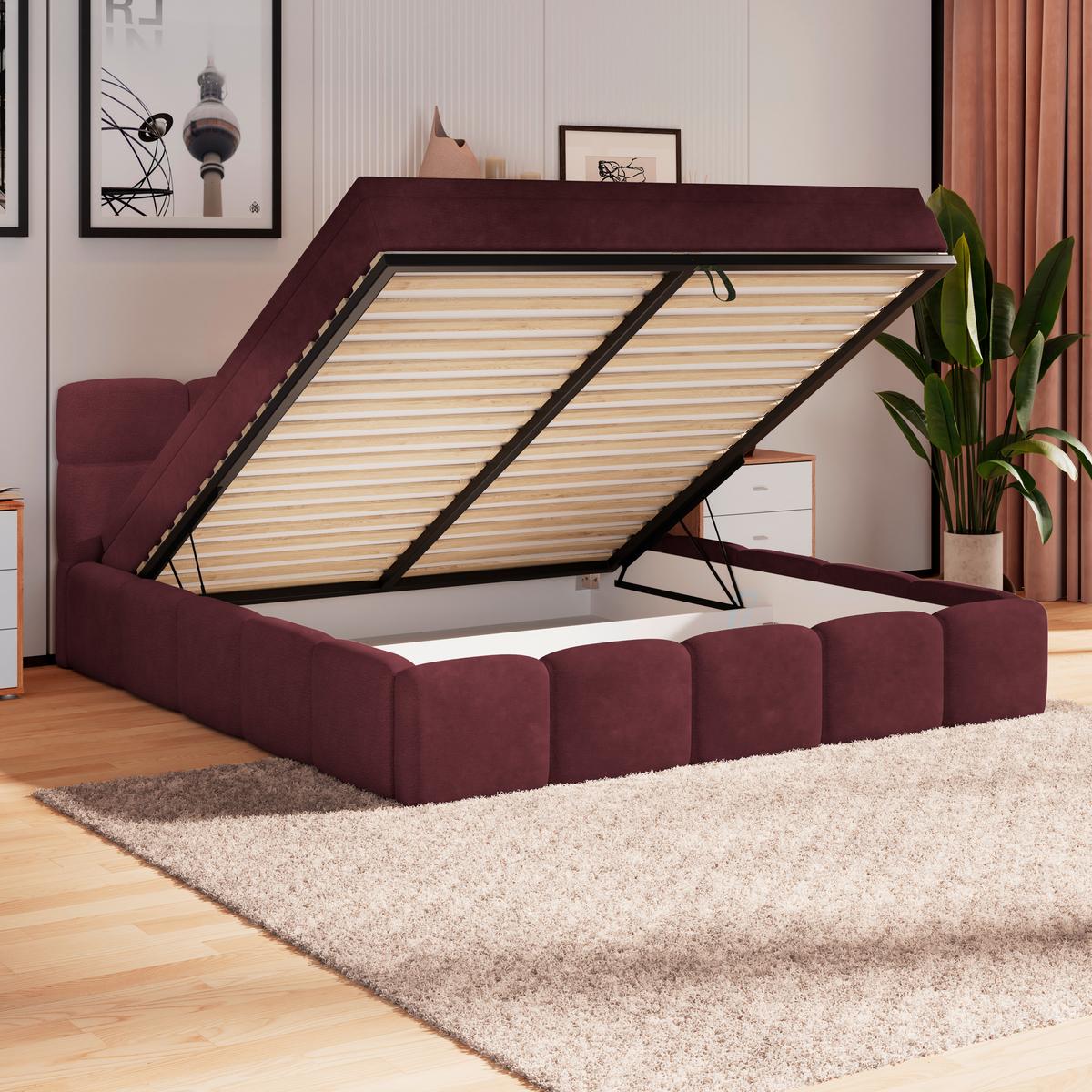 Polsterbett Noe Bordeaux 180x200 cm - Bordeaux/Schwarz, Trend, Textil/Metall (180/200cm)
