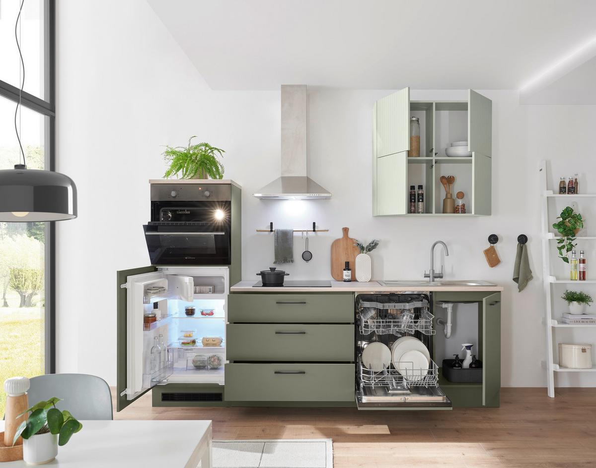 Kuchyňský blok bez spotřebičů MINT - černá/zelená, Design, kov/kompozitní dřevo (260cm) - MID.YOU