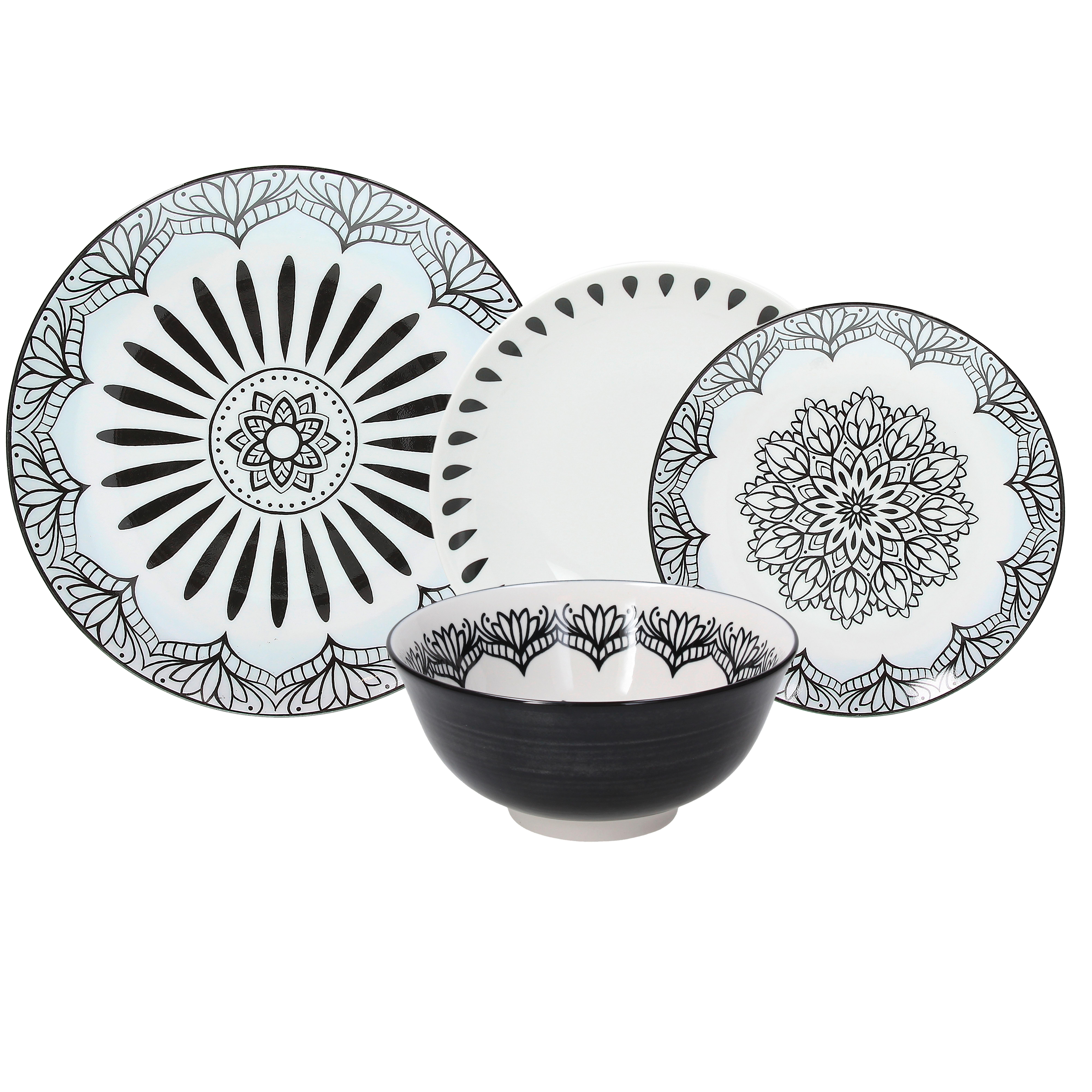 Kombinovaný Servis Mandala Chic, 24-Dielny - čierna/biela, Štýlový, keramika - Premium Living