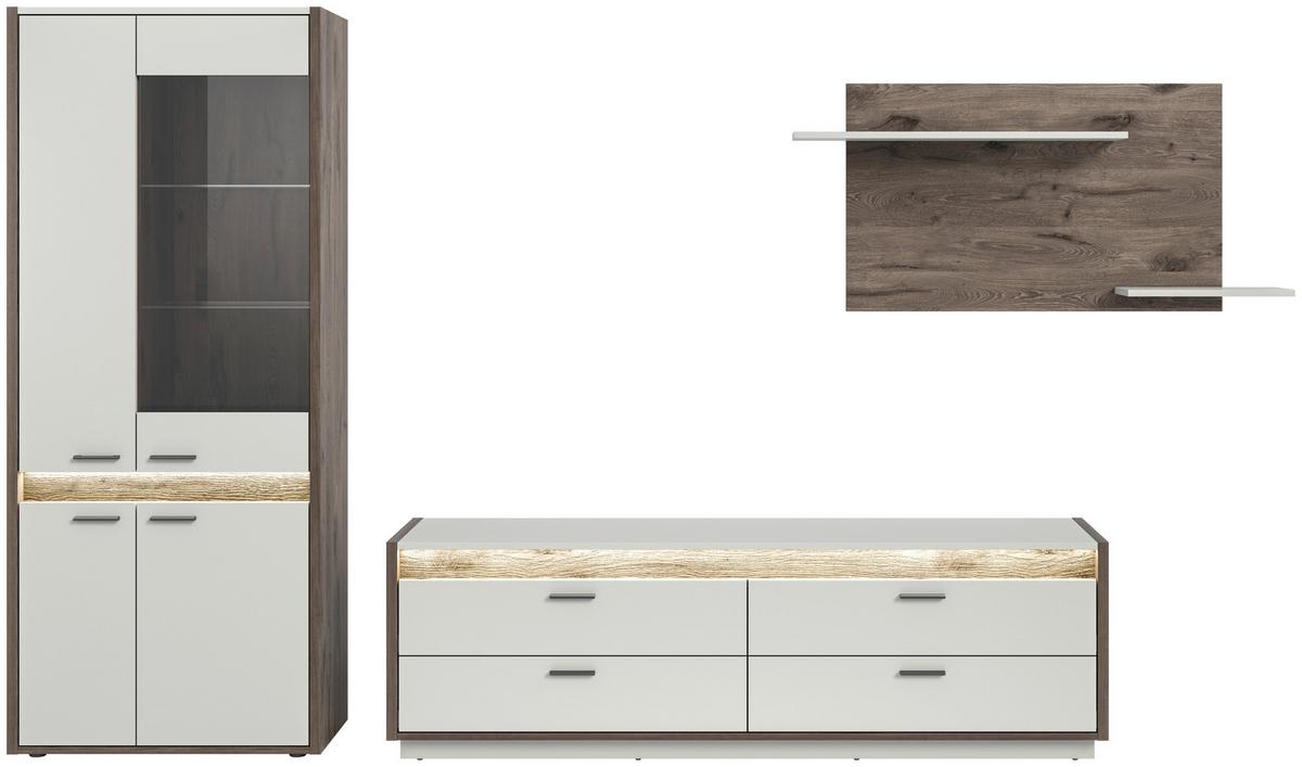 Wohnwand Hellgrau Nb, Nox Oak Dekor - Hellgrau, Design, Holzwerkstoff (299/198/43cm) - MID.YOU