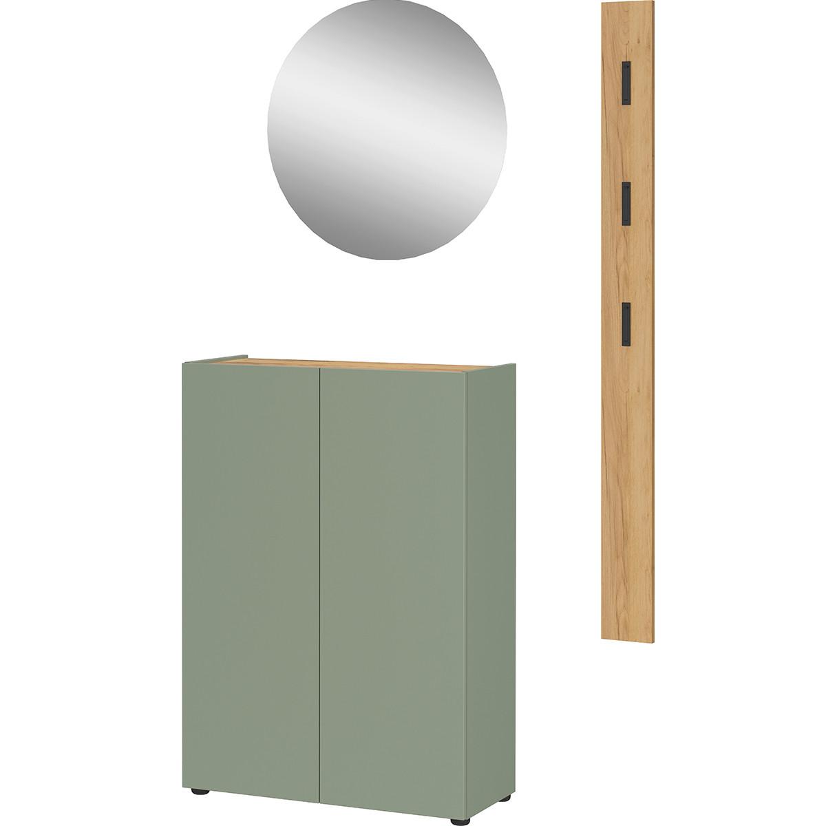 Garderobe Alviano Grün/Eiche Dekor 3-Teilig - Eichefarben/Grün, Design, Glas/Holzwerkstoff (104/200/33cm) - Germania