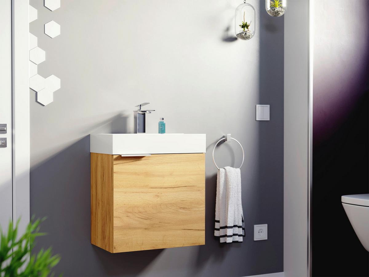 Gästebad Cubi Eiche Dekor B: 50 cm - Eichefarben/Weiß, MODERN, Holzwerkstoff/Stein (50cm) - MID.YOU