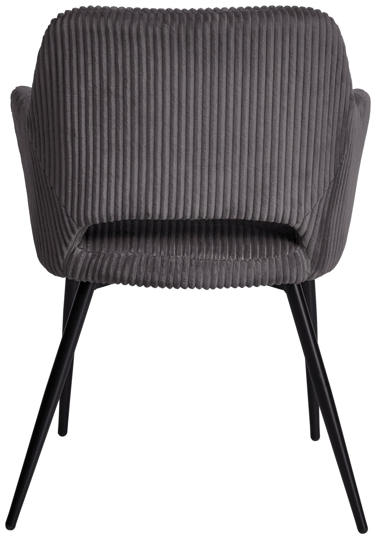 Armlehnstuhl Pina Cord Grau, B: 57 Cm - Schwarz/Grau, KONVENTIONELL, Holz/Textil (57/83.5/63cm) - MID.YOU