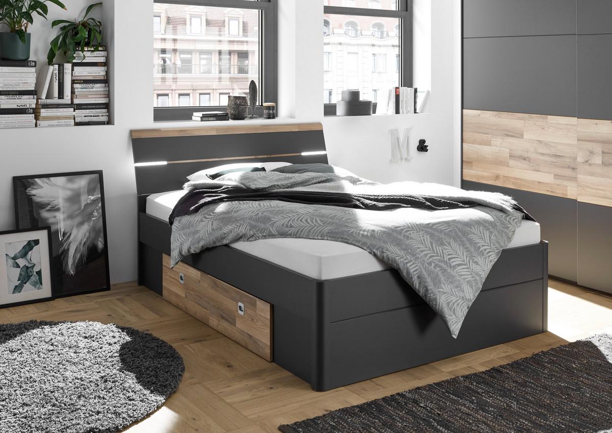 Ágykeret Mars 160/200 Cm - grafitszürke/tölgyfa színű, Konventionell, faalapú anyag (160/200cm) - MID.YOU