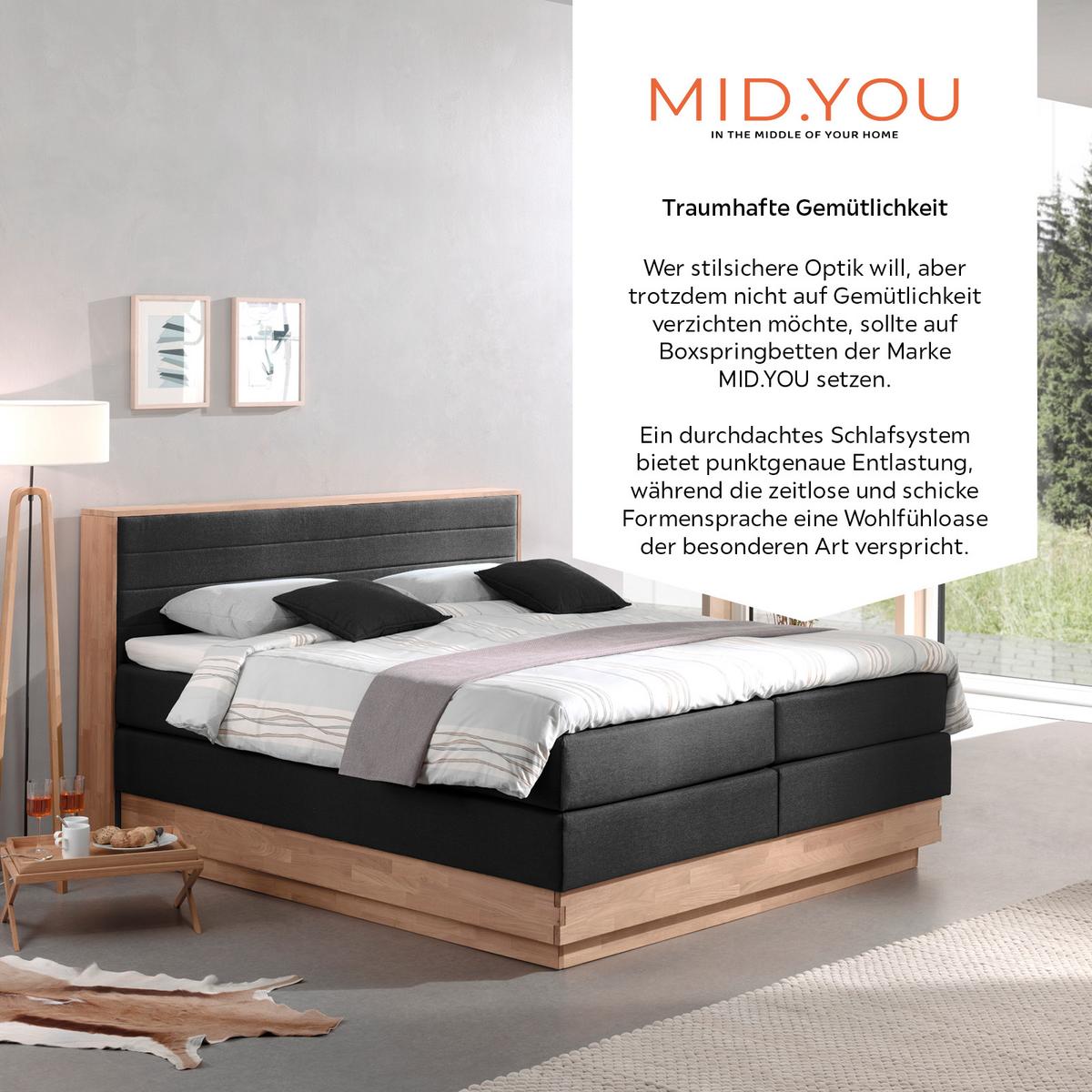 Boxspringbett Mit Topper + Bettkasten 160x200cm Moneta - Eichefarben/Schwarz, MODERN, Holz/Textil (160/200cm) - MID.YOU