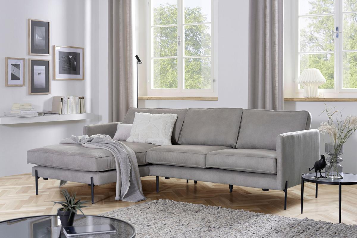 Ecksofa Yukon Hellgrau S: 154x232 Cm - Hellgrau/Schwarz, Trend, Textil (154/232cm) - Livetastic