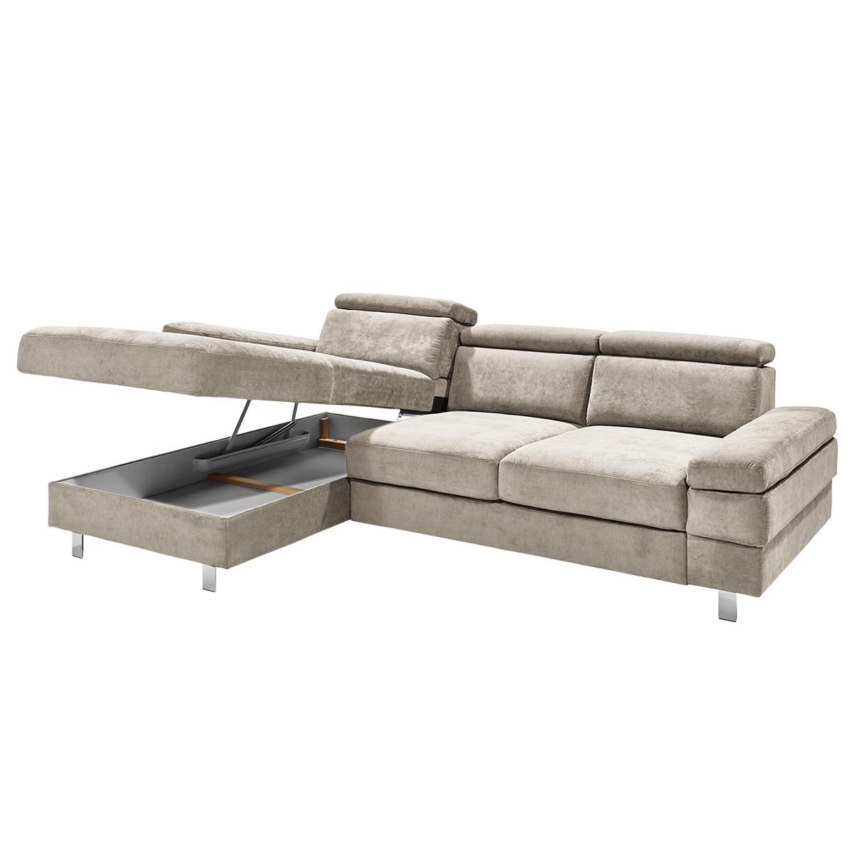 Ecksofa Elvis, Greige S: 182x259 Cm - Greige/Silberfarben, KONVENTIONELL, Textil (182/259cm) - Trendmanufaktur