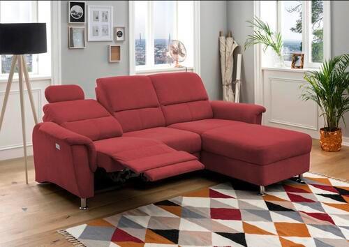 Ecksofa mit Relaxfunktion + USB Anschluss Parole, Mikrof. - Chromfarben/Rot, MODERN, Textil (231/165cm) - Livetastic