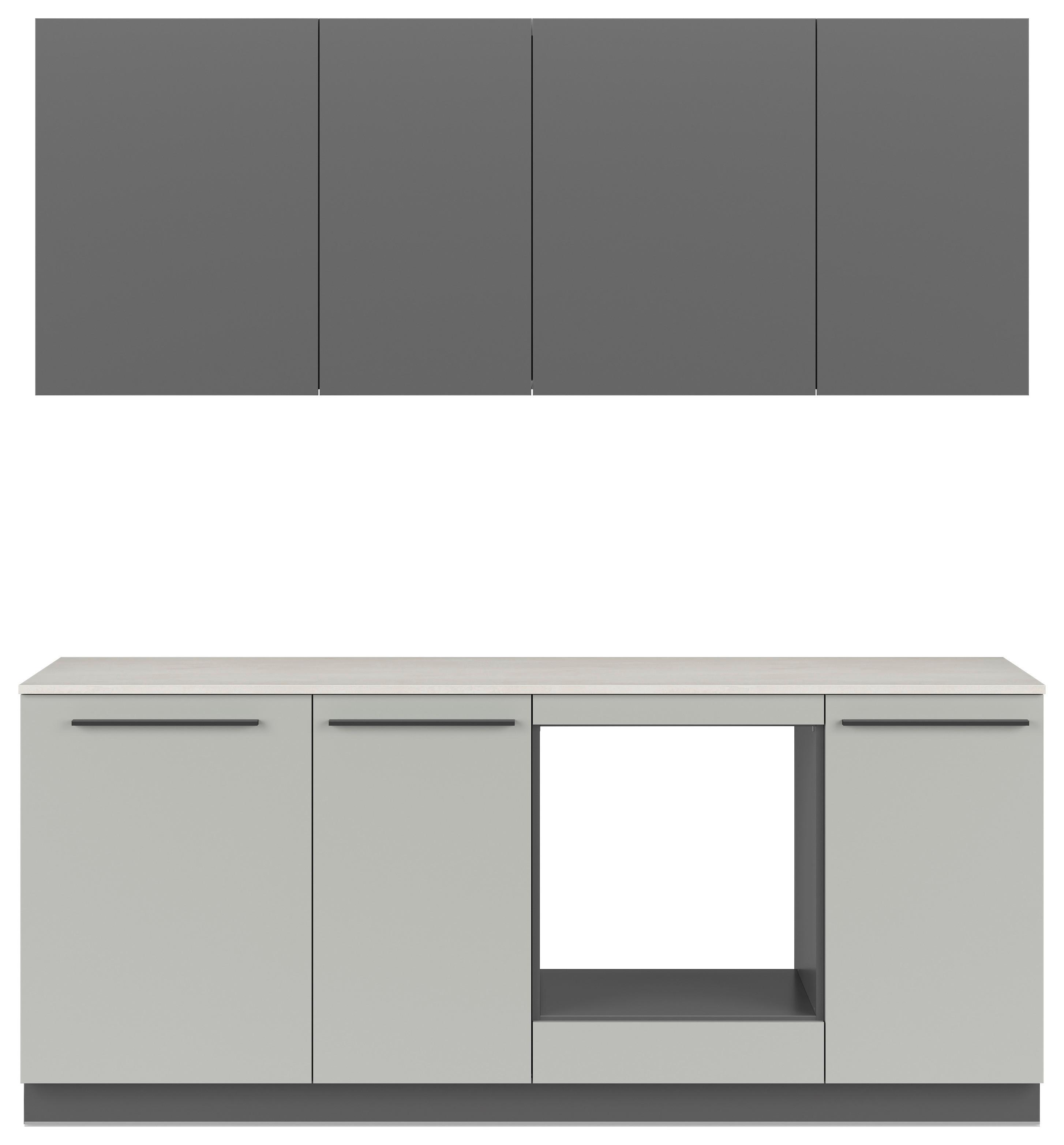 Küchenblock Milino Small-Chg/Grg - Graphitfarben/Grau, Basics, Holzwerkstoff (210cm) - Visiona