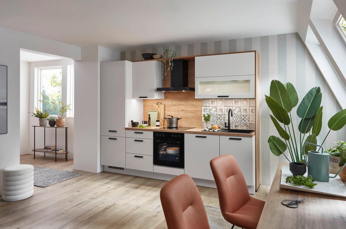 Küchenblock Sofia - Eichefarben/Magnolie, Design, Holzwerkstoff (293cm) - Vertico