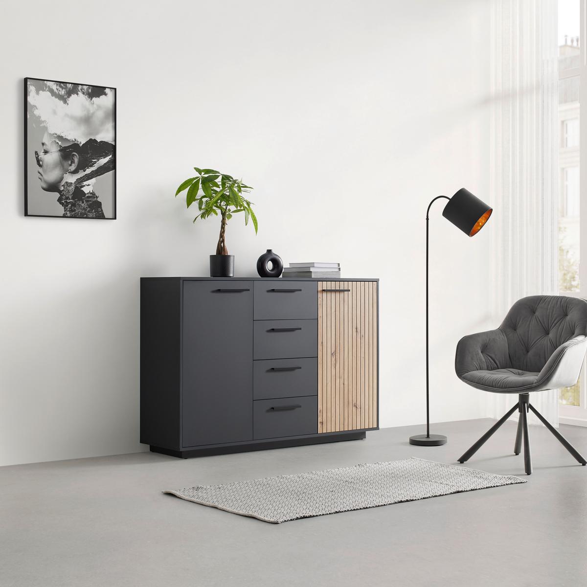 ŠIROKÁ KOMODA LUKAS -EXKLUSIV- - černá/antracitová, Moderní, kompozitní dřevo/plast (138,6/95/40,2cm) - Mömax