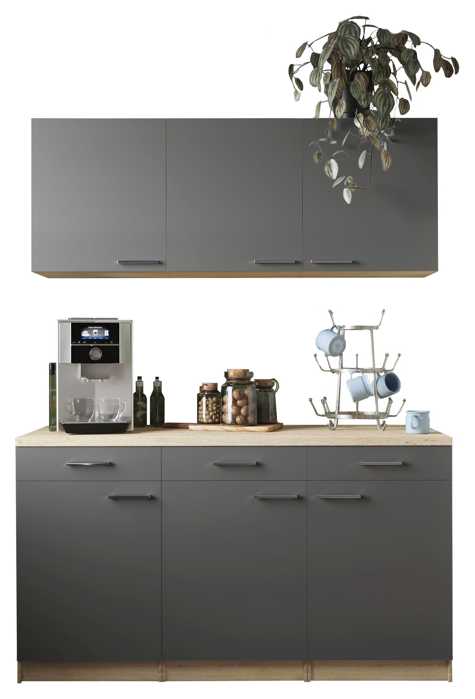 Miniküche Merle Grau/Eiche Dekor B:150cm - Eichefarben/Grau, Basics, Holzwerkstoff (150cm) - Respekta