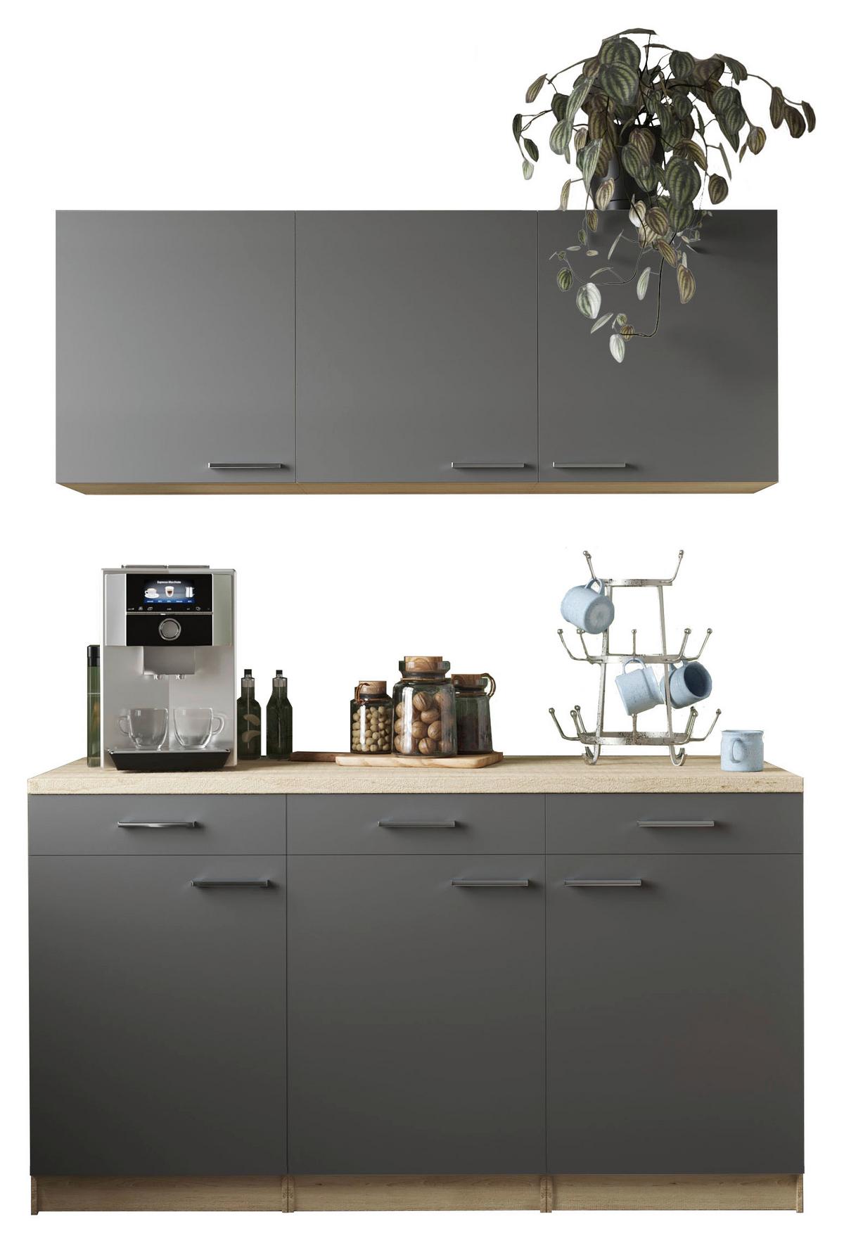 Miniküche Merle Grau/Eiche Dekor B:150cm - Eichefarben/Grau, Basics, Holzwerkstoff (150cm) - Respekta
