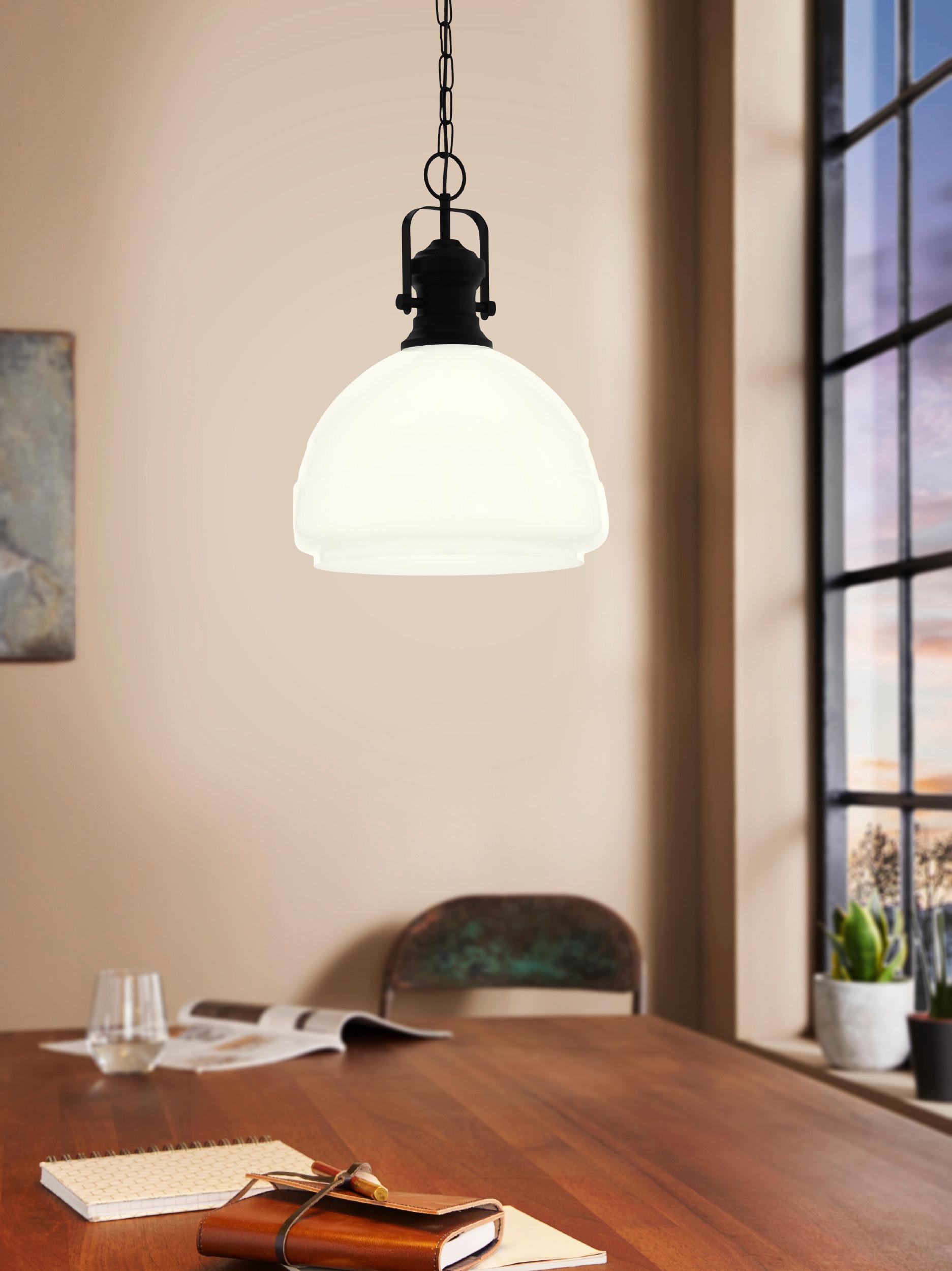 Hängeleuchte Combwich H: 110cm 1-Flamming mit Opalglas - Schwarz/Weiß, KONVENTIONELL, Glas/Metall (38/110cm) - Eglo