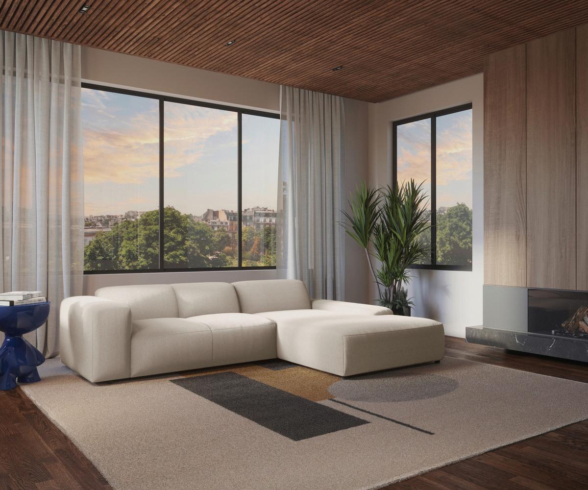 Ecksofa Hannah Creme 304x200 cm - Creme/Schwarz, Design, Textil (304/200cm) - MID.YOU