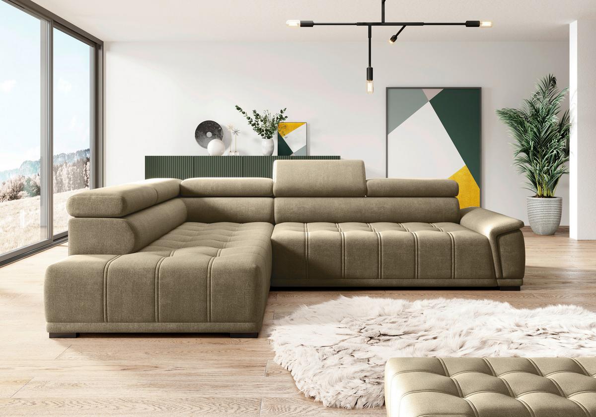 Rohová sedačka GRINALDI, ľavá, sivohnedá - čierna/taupe, Modern, textil/plast (206/283cm) - Premium Living