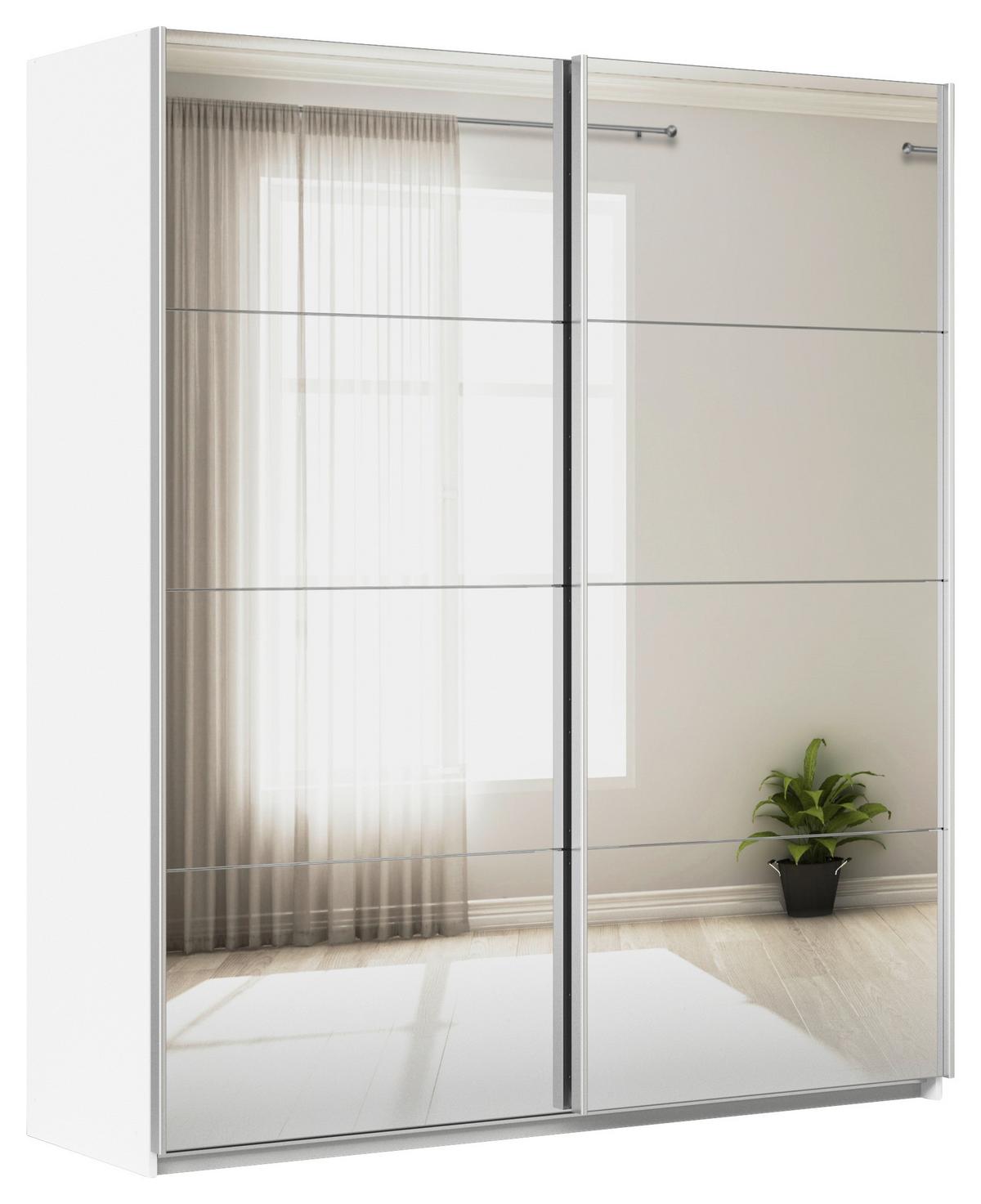 Tolóajtós Szekrény Feldkirch 181/210 Cm - ezüstszínű/fehér, Modern, faalapú anyag/Üveg (181/210/62cm)