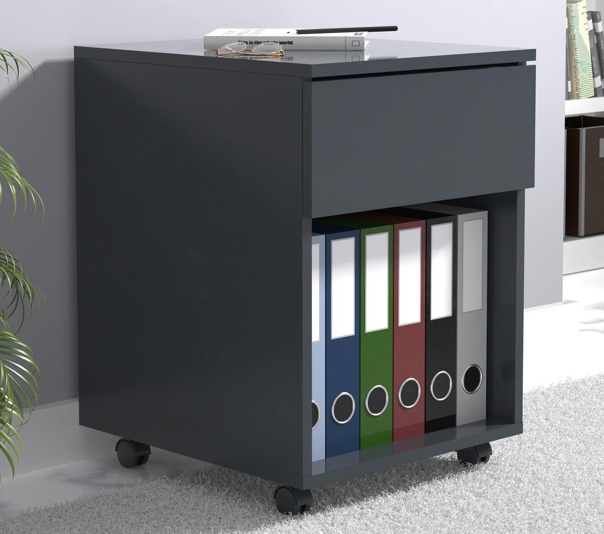 Rollcontainer Anthrazit Dalrosa 39x55x45 Cm - Anthrazit, MODERN, Holzwerkstoff/Kunststoff (39/55/45cm) - MID.YOU