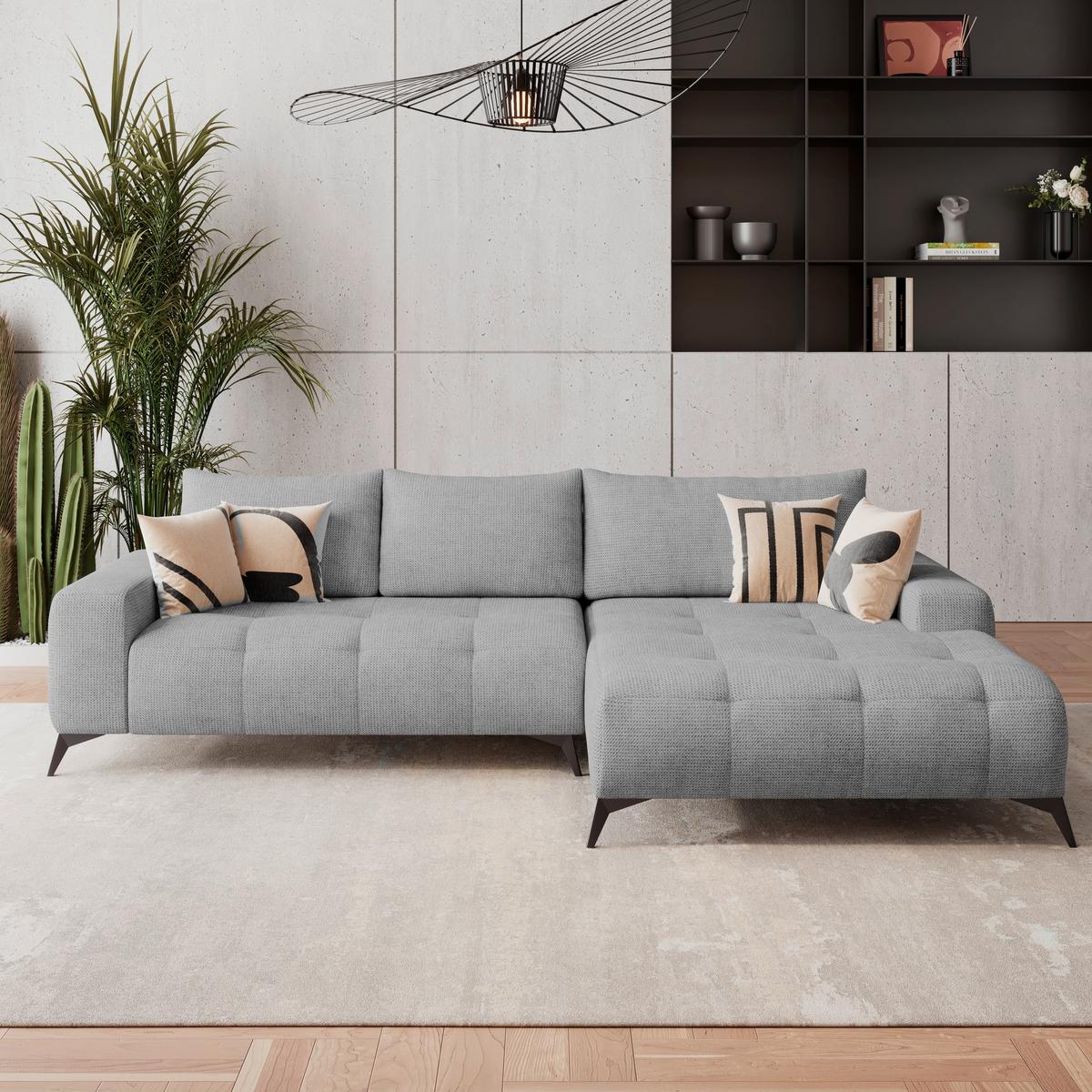 Ecksofa Mauro Grau, mit Schlaffunktion - Schwarz/Grau, Trend, Textil (290/175cm) - Luca Bessoni