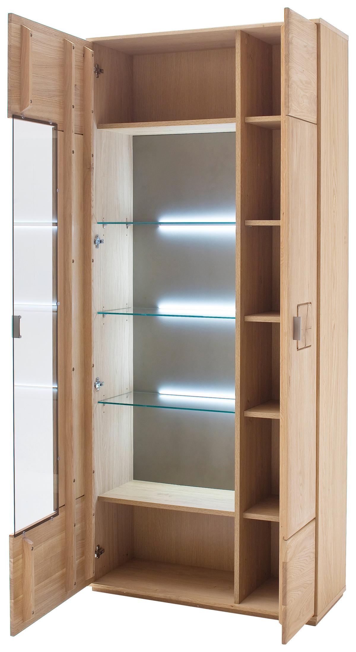 Vitrine Bologna B: 90 cm teilmassiv Eichefarben - Eichefarben, Design, Glas/Holz (90/208/38cm) - Livetastic