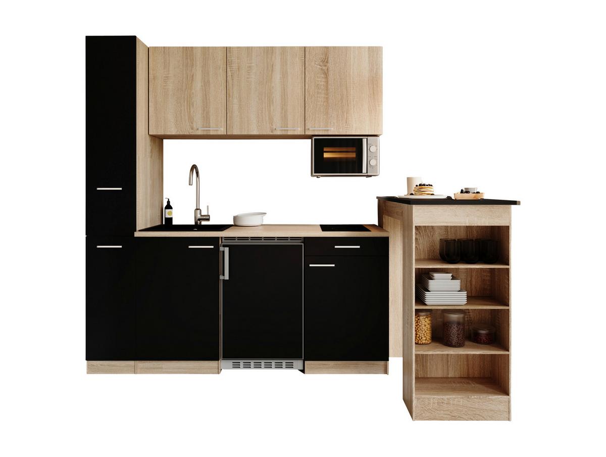 Küchenblock Ingrid Schwarz/Eichefarben B: 180cm - Eichefarben/Schwarz, Design, Holzwerkstoff (180cm) - Respekta