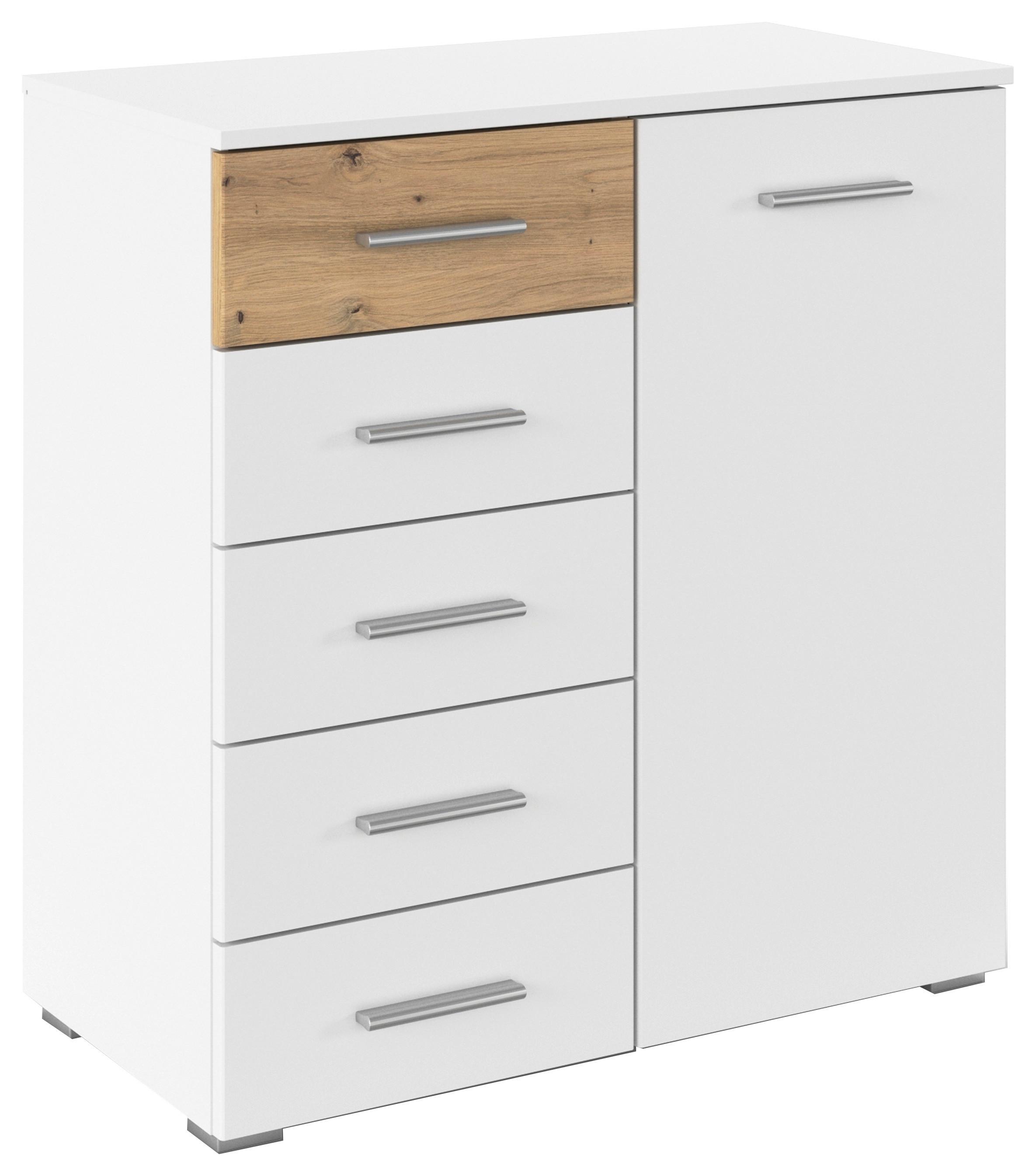 Kommode 80cm Foster, Alpinweiß - Alufarben/Eiche Artisan, KONVENTIONELL, Holzwerkstoff (80/84/40cm)