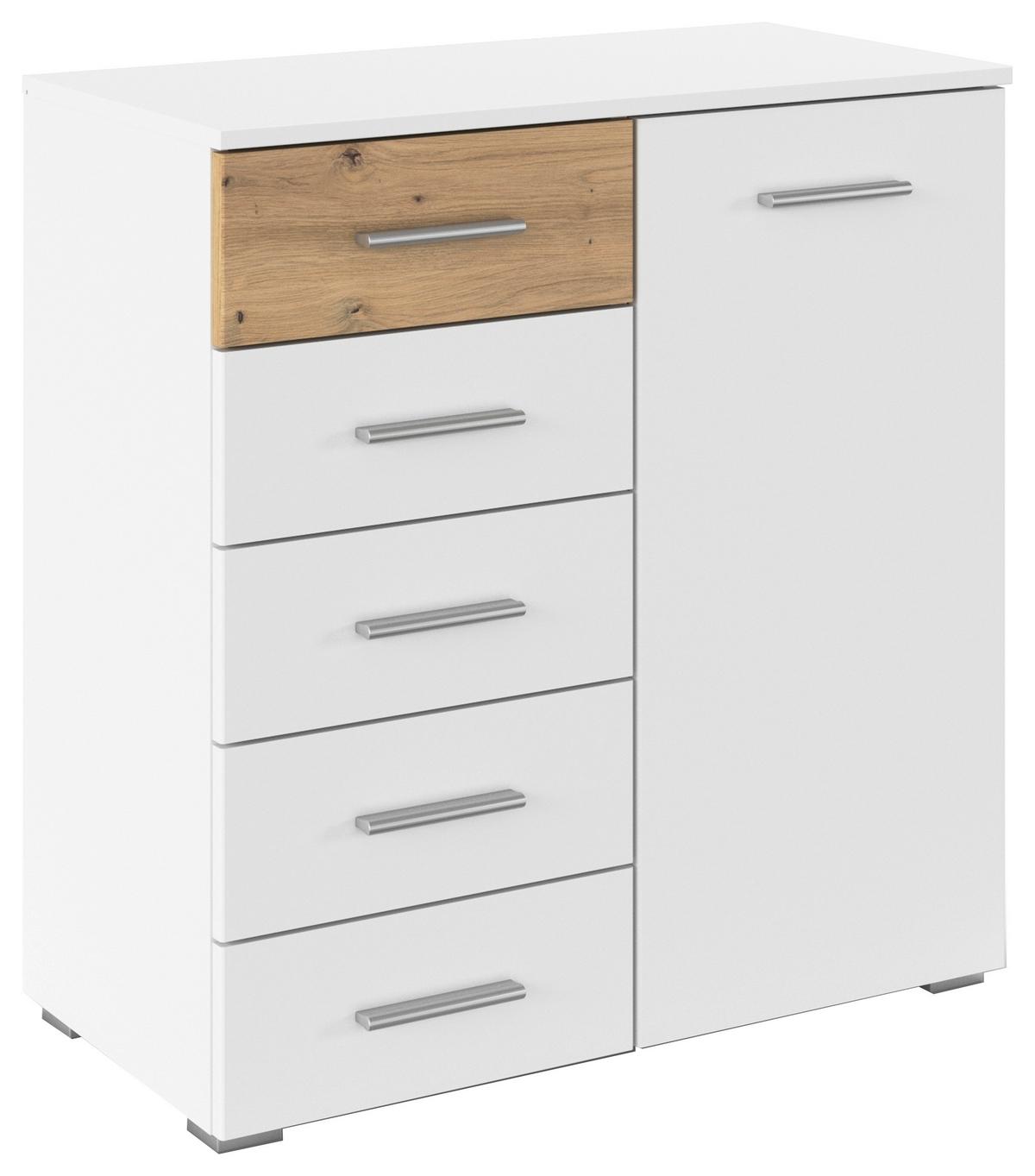 Kommode 80cm Foster, Alpinweiß - Alufarben/Eiche Artisan, KONVENTIONELL, Holzwerkstoff (80/84/40cm)