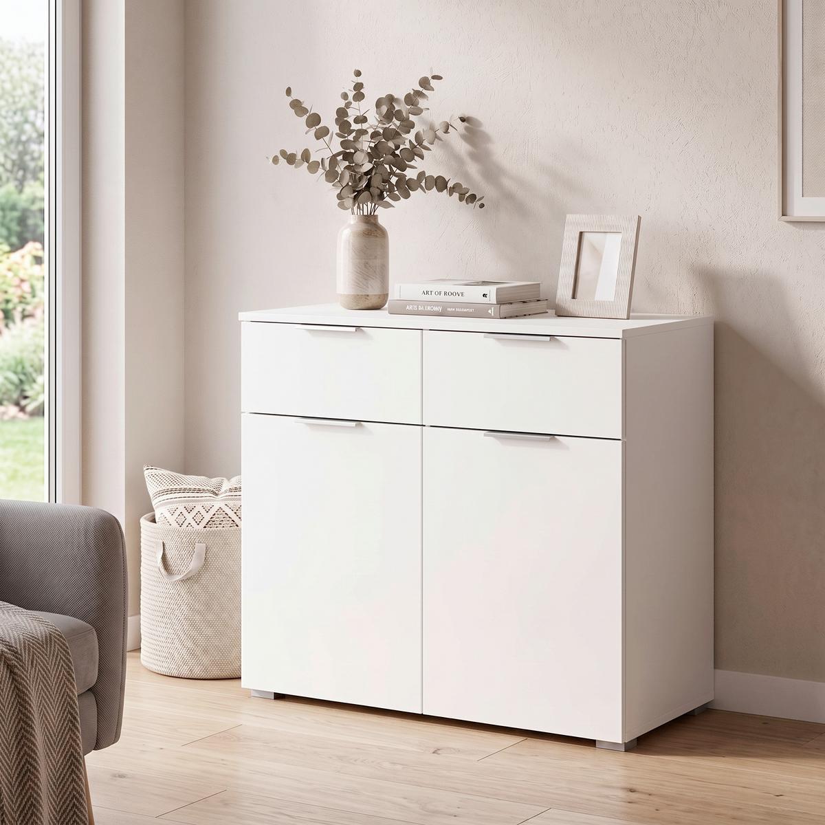 KOMMODE Alabama, Weiß B: 80 cm - Alufarben/Weiß, MODERN, Holzwerkstoff (80/81/42cm) - Rauch Möbel