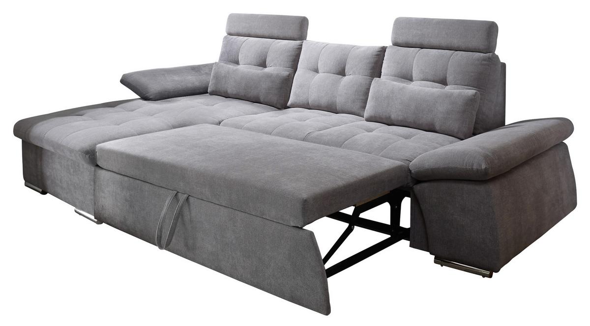 Ecksofa mit Schlaffunktion Nalo Longchair Webstoff - Dunkelgrau/Silberfarben, KONVENTIONELL, Holzwerkstoff/Textil (170/268cm) - MID.YOU