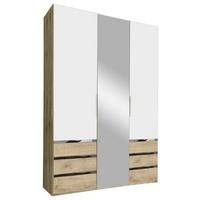 Drehtürenschrank Mit Spiegel + Laden 150cm Level 36a, Weiß - Eichefarben/Silberfarben, MODERN, Glas/Holzwerkstoff (150/216/58cm) - MID.YOU