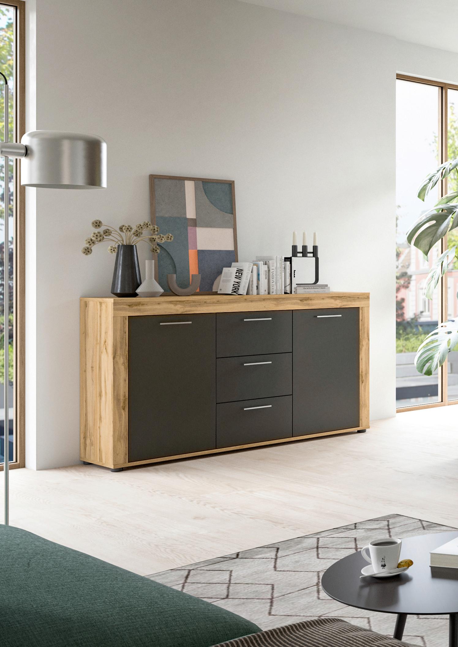 Sideboard Jam Eiche Dekor B: 125 Cm - Eiche Wotan, Design, Holzwerkstoff (125/80/35cm) - MID.YOU