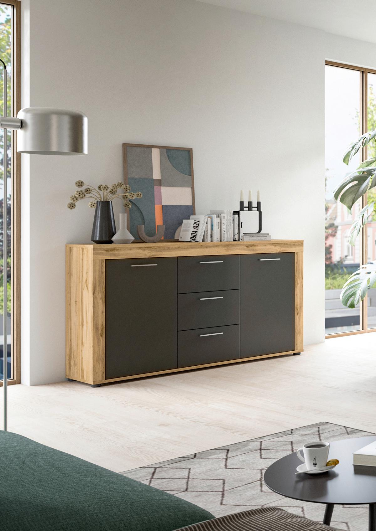 Sideboard Jam Eiche Dekor B: 125 Cm - Eiche Wotan, Design, Holzwerkstoff (125/80/35cm) - MID.YOU