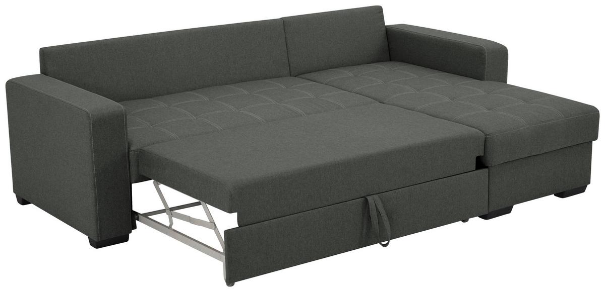 Eckschlafsofa Mediolan Graphitfarben S: 240x160 cm - Schwarz/Graphitfarben, Design, Textil (240/160cm) - Livetastic