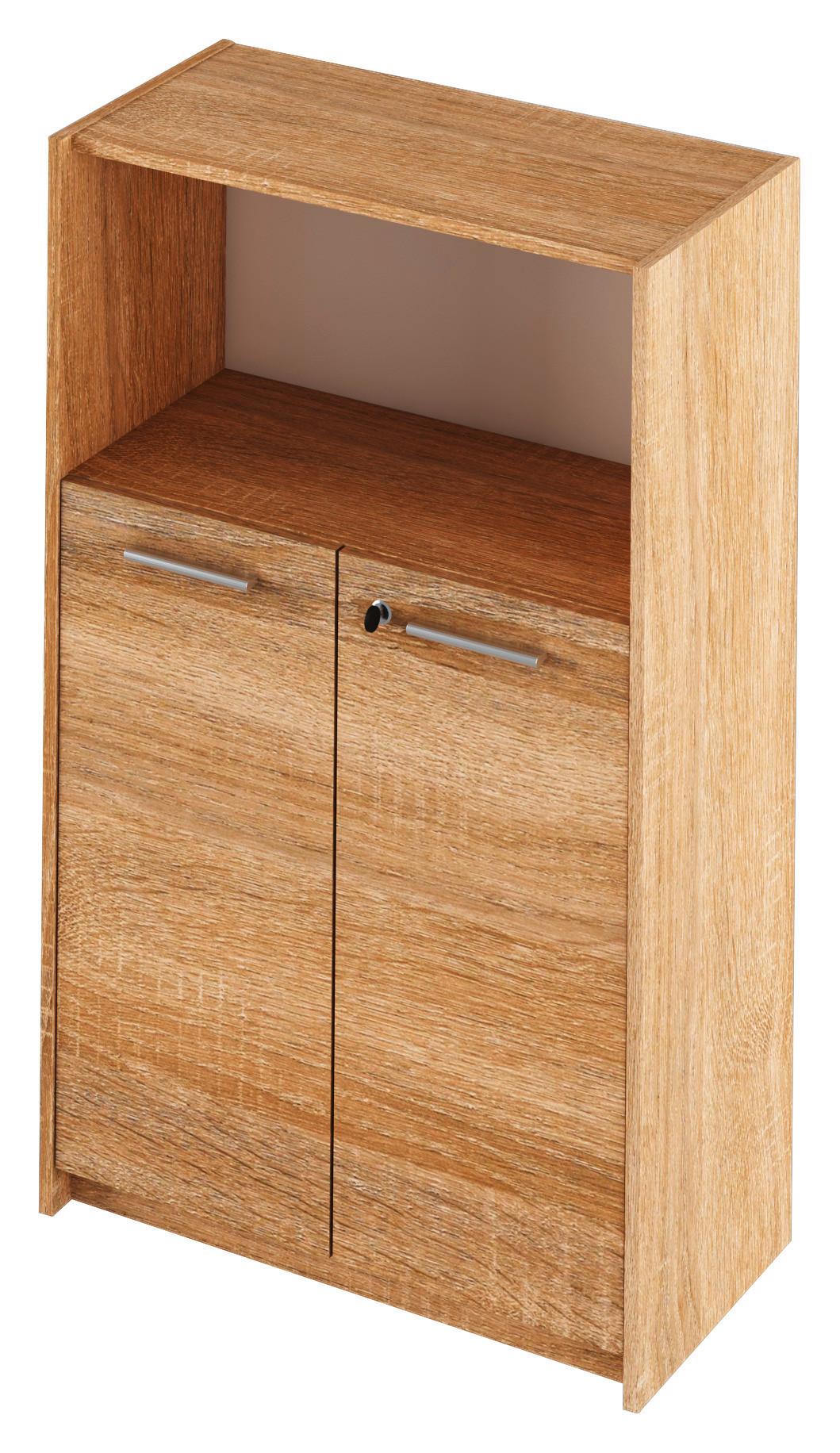 Komoda AUREL - barvy dubu/barvy hliníku, Moderní, kompozitní dřevo/plast (70/112/35cm)