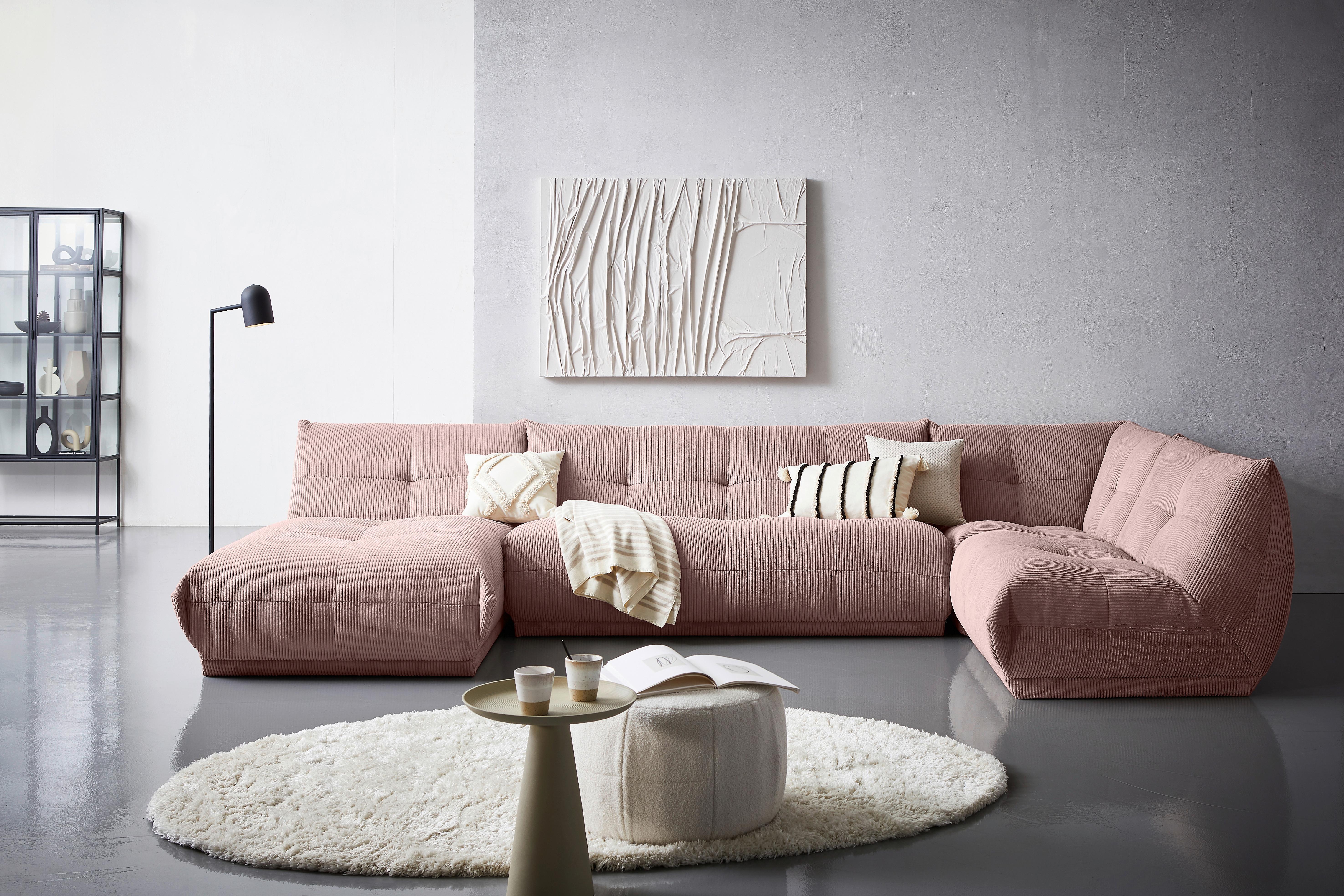 Wohnlandschaft Giselle Altrosa Cord - Altrosa, Trend, Textil (185/390/210cm) - Livetastic
