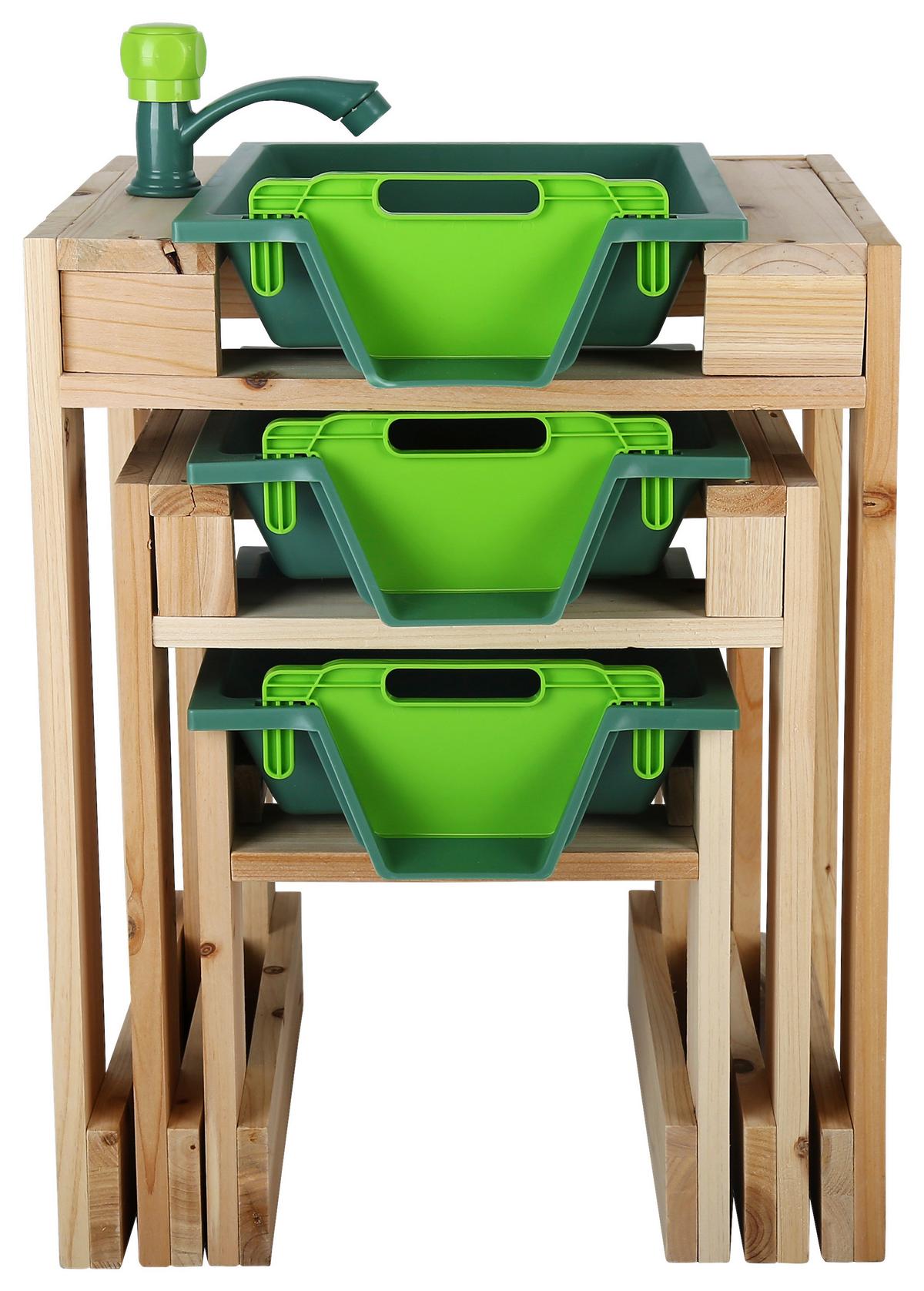 Wasserbahn 3--Teilig. Naturfarben/Grün - Naturfarben/Grün, Basics, Holz/Kunststoff (85/39/50cm) - Ondega