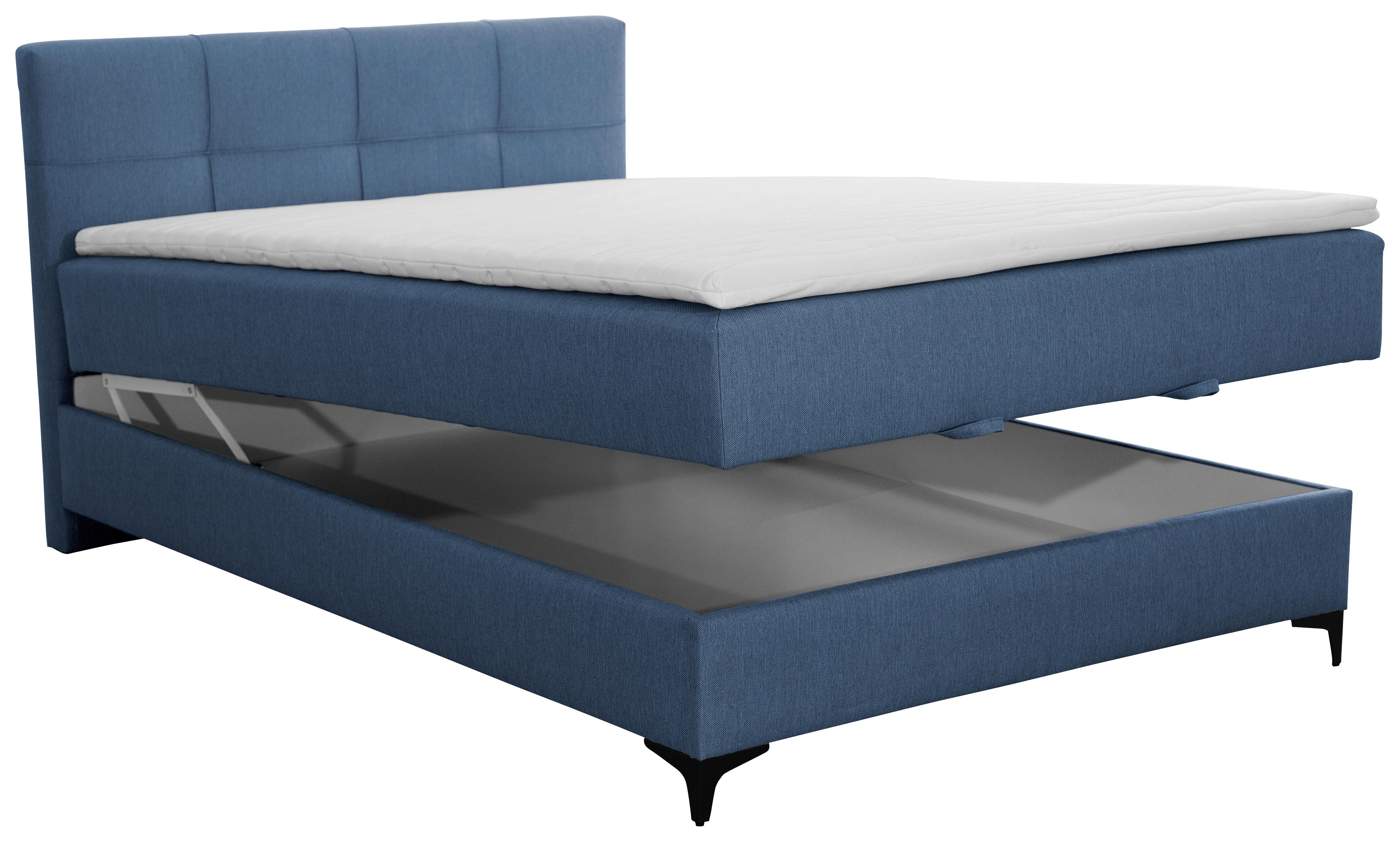 Polsterbett mit Bettkasten 140x200 Freddie Blau - Blau/Schwarz, KONVENTIONELL, Textil (140/200cm)