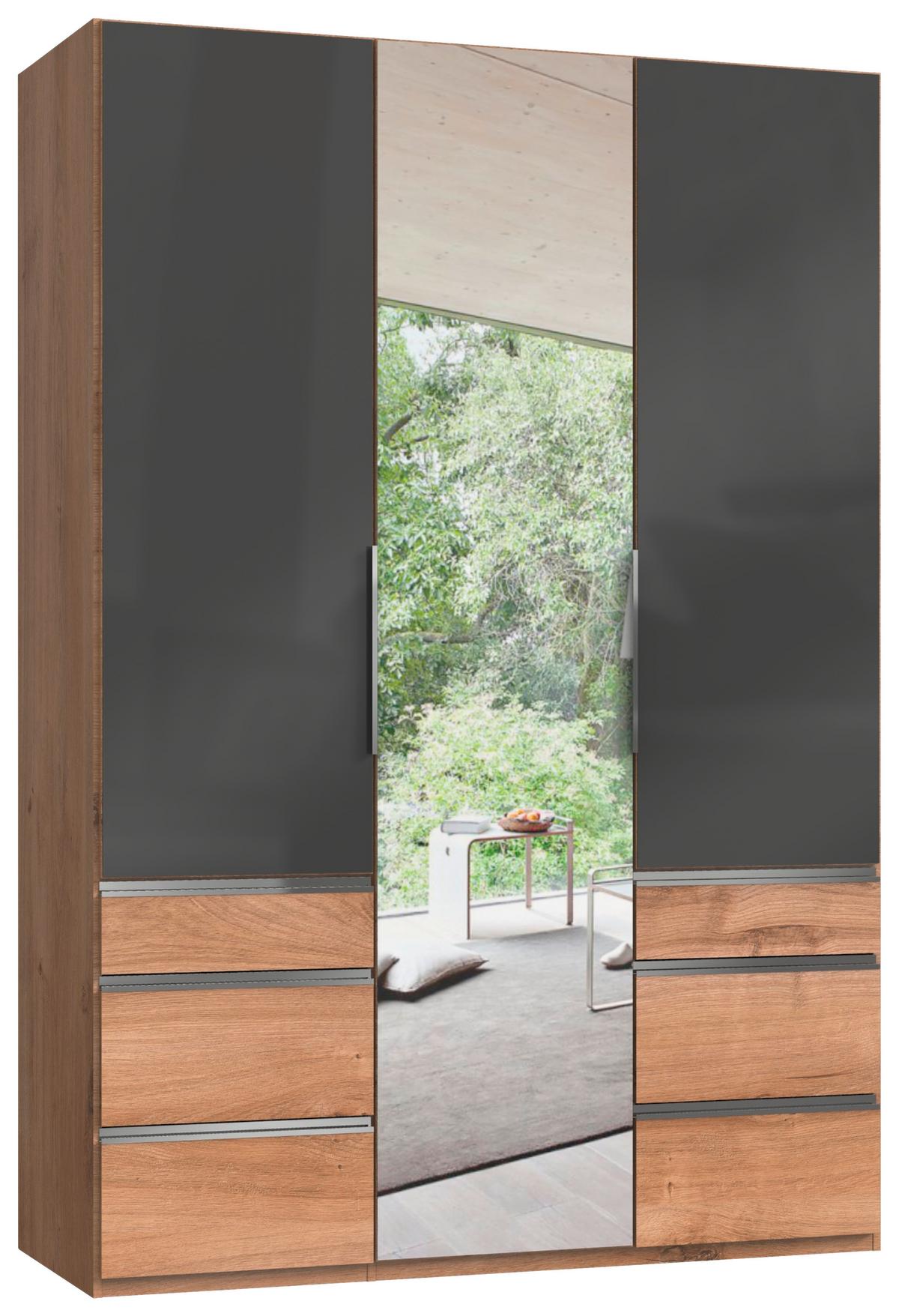 Drehtürenschrank 150cm Level, Eiche Dekor/Grau - Eichefarben/Grau, MODERN, Glas/Holzwerkstoff (150/216/58cm) - MID.YOU