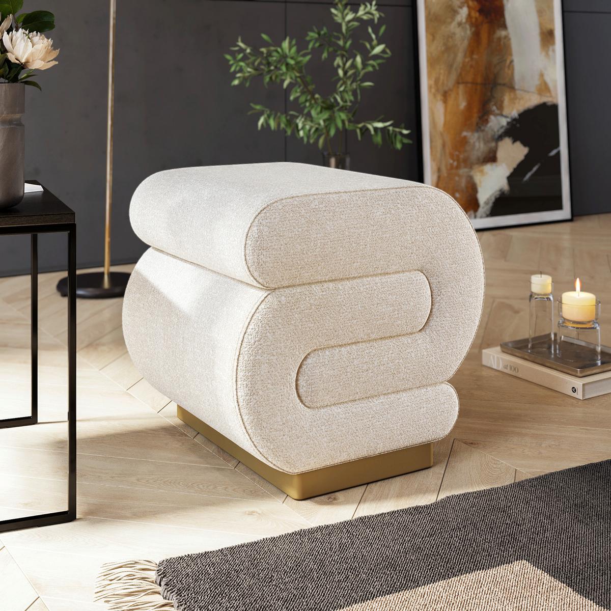 Hocker Sally Beige B: 40 Cm - Beige/Goldfarben, Design, Textil (40/42/42cm) - Livetastic