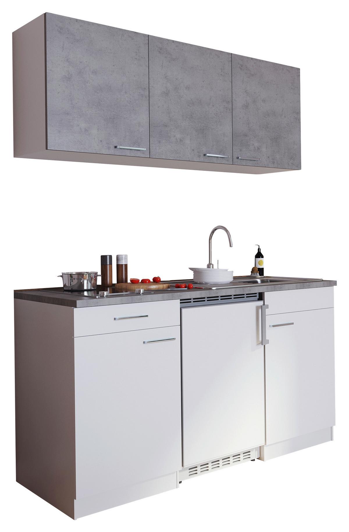 Miniküche Mit Kühlschrank Und Kochfeld B: 150 Cm Grau/weiß - Weiß/Grau, KONVENTIONELL, Holzwerkstoff (150cm) - Respekta