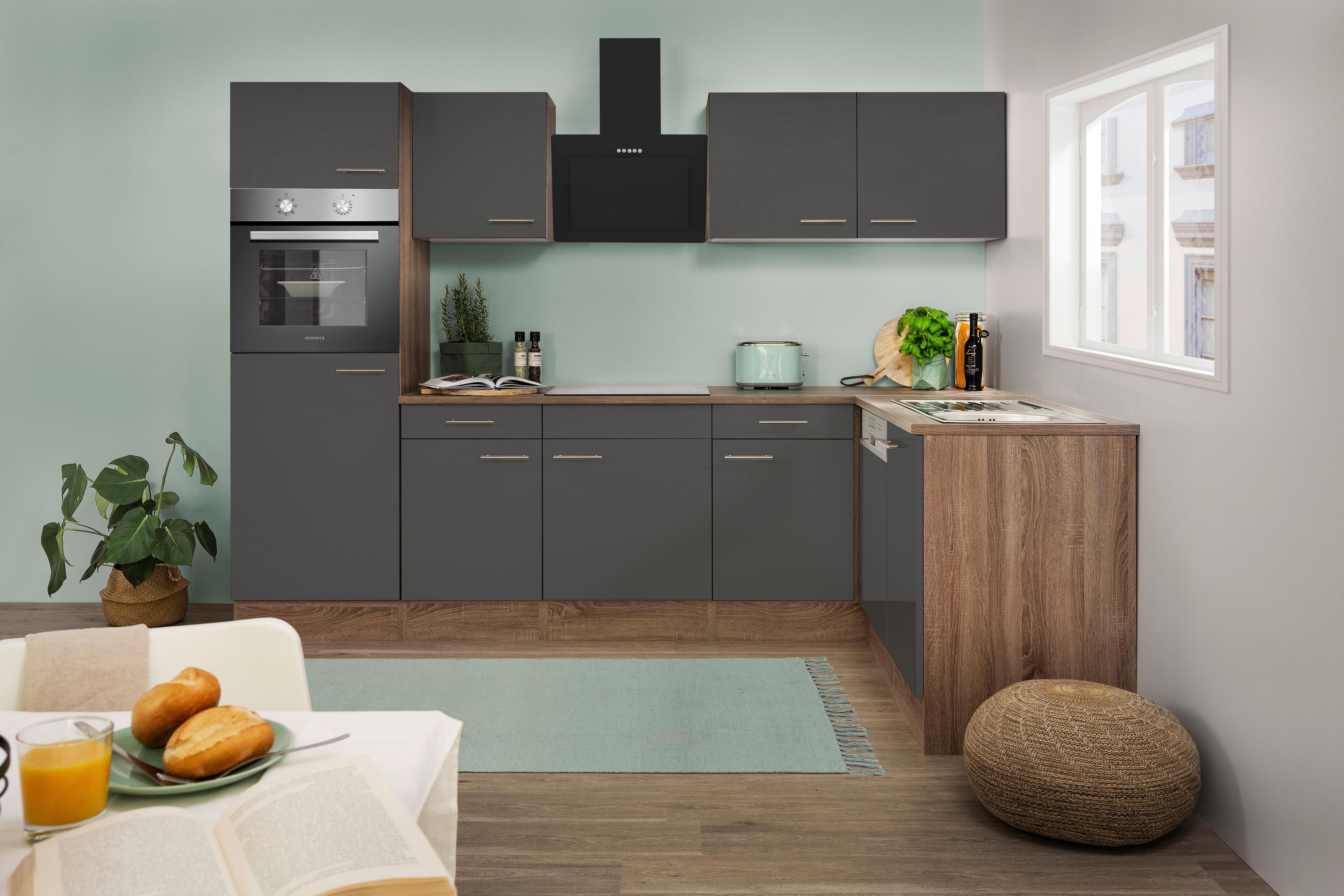 Eckküche Oliver L-Küchenblock 280 cm - Eichefarben/Grau, Basics, Holzwerkstoff (280/172cm) - Respekta