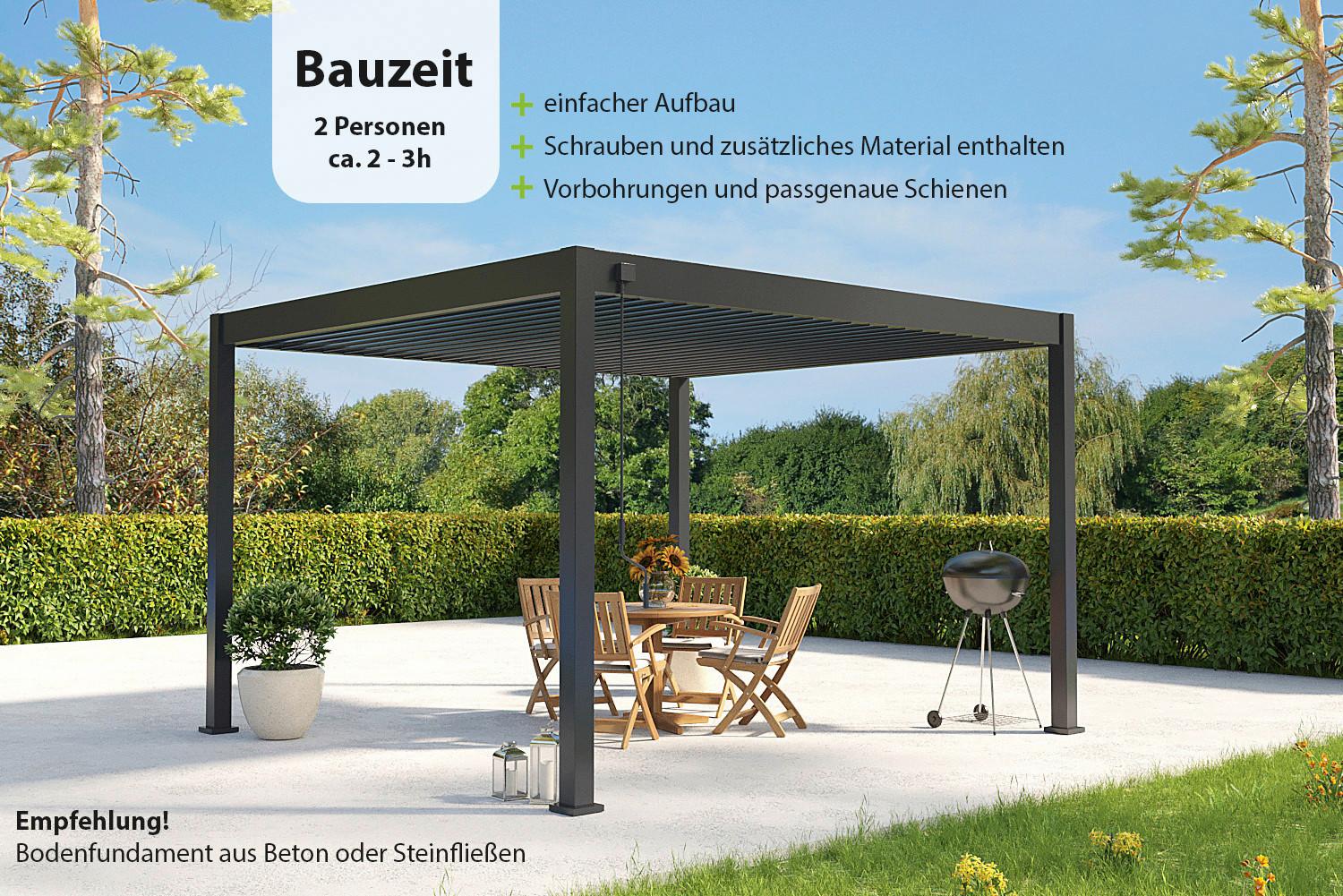 Pergola Deluxe 400x300cm Sturmfest, Gartenpavillon - Anthrazit, Basics, Metall (400/255/300cm) - WEIDE
