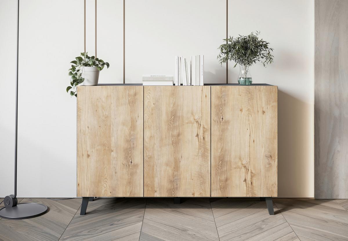 Sideboard Phuket 120 Anthrazit, Kastanie B: 120 Cm - Kastanieneichefarben/Anthrazit, Design, Holzwerkstoff (120/76/39cm) - Livetastic